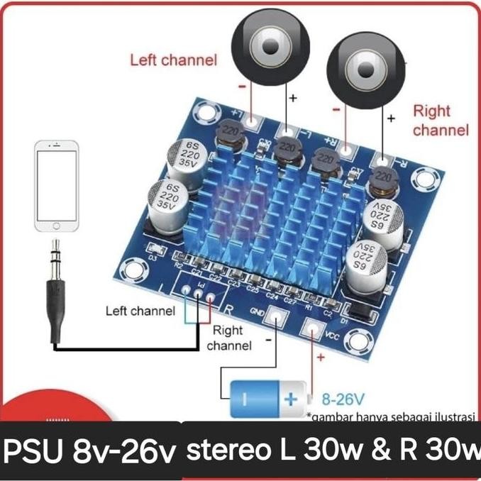 ( POWER MINI 30W + 30W ) MODUL  SPEAKER  KIT PCB AMPLIFIER AMPLI STEREO  PSU 8V 9V 10V 12V 15V 18V 3