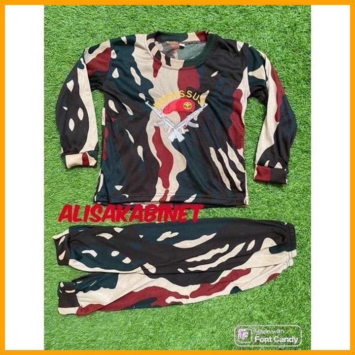 Ori Baju Kaos Setelan Anak Karnaval Lengan Panjang Loreng Tni