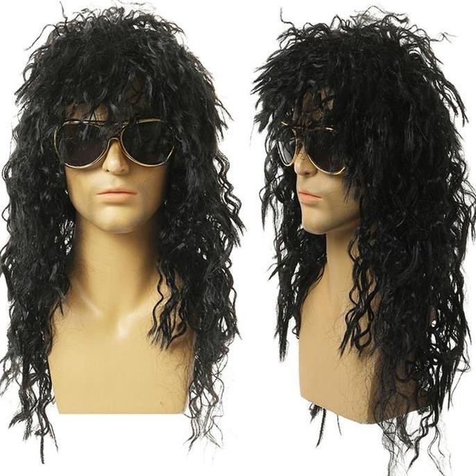 new Wig Rocker Punk Wig Kribo Wig Brokoli Rambut Palsu Keriting Panjang Pria Wanita Pesta Cosplay Ha