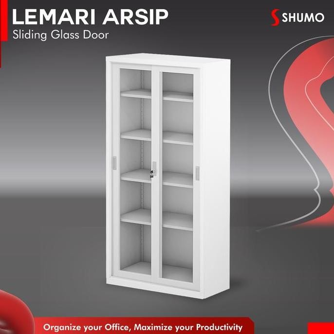 TERLARIS - SHUMO Super White | Lemari Arsip Besi 2 Pintu Sliding Kaca