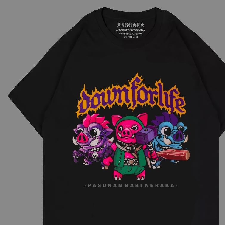 Promo Down For Life Pasukan Babi Neraka T-Shirt Kaos Distro Band