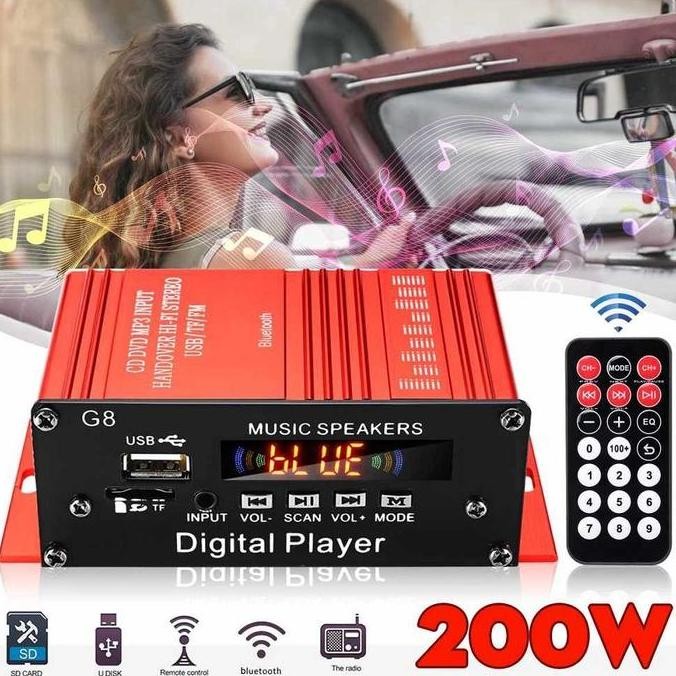 * Tape Mobil Audio External Fm Mp3 Bluetooth Power Amplifier 12V 200W G8 *