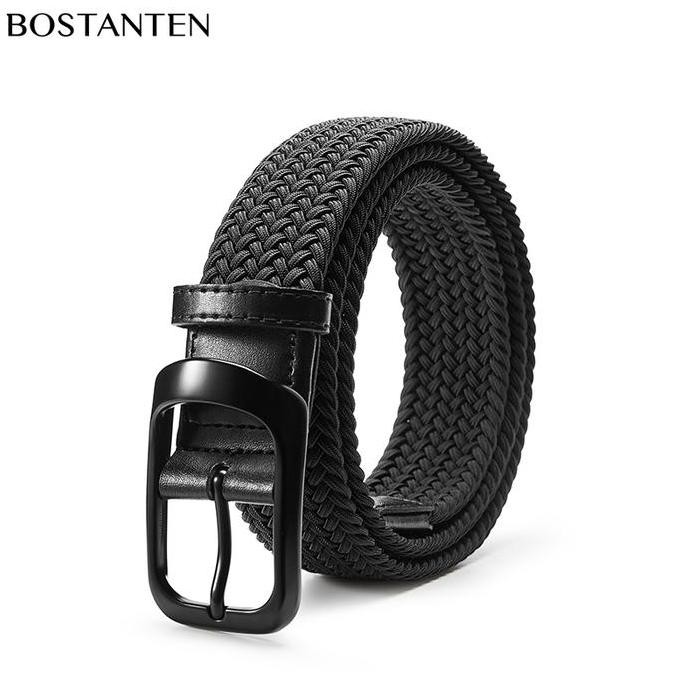 SALE BOSTANTEN SABUK IKAT PINGGANG PRIA MODERN PEREGANGAN JALINAN HITAM