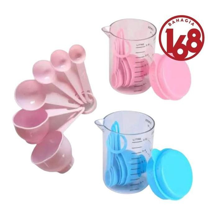 Original Sendok Takar Plastik Set + Gelas Takar Warna Pink & Biru | Measuring Tools