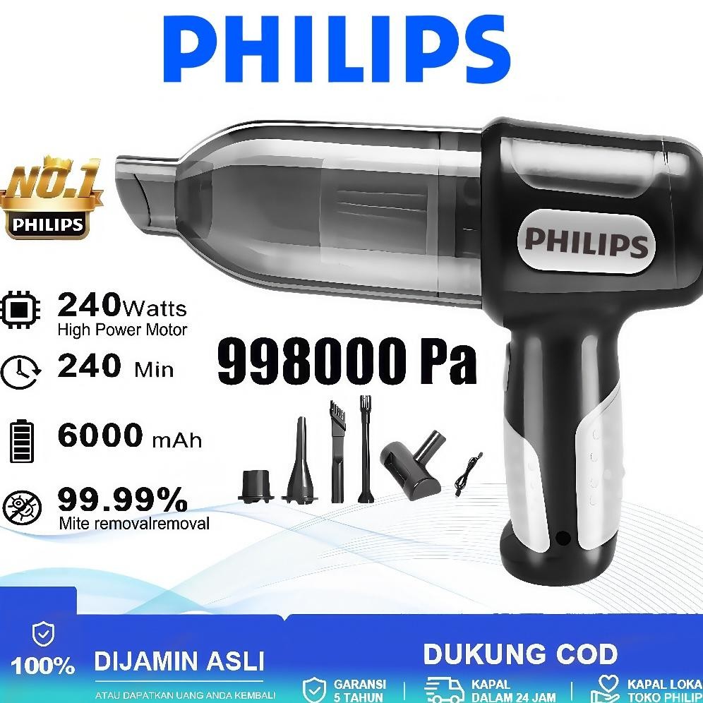 Philips 8 IN 1 Vacuum Cleaner Nirkabel Genggam 998000Pa Penyedot Debu Portabel Daya Tinggi Rumah Tan
