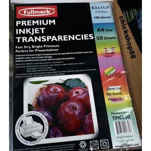 

FULLMARK TPICL50 Premium Inkjet Transparencies A4 isi 50 Kertas Mika