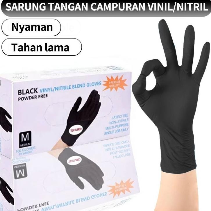 1 Box 100 Pcs  Sarung Tangan Nitrile  Nitrile Hitam  Sarung Tangan Nitrile Handscoon Nitril Gloves