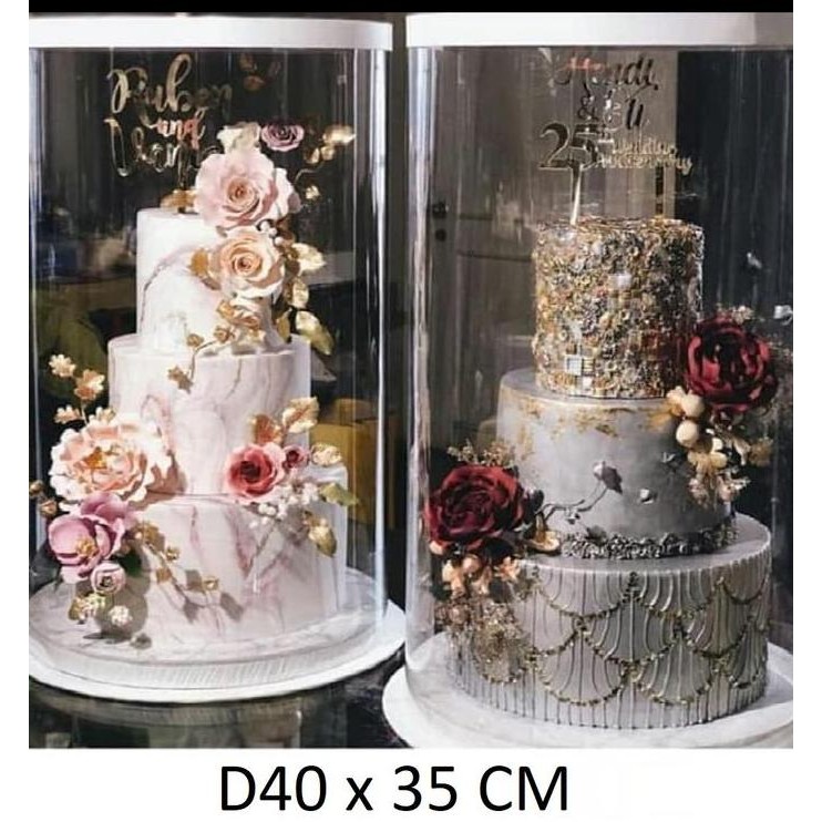 

TERMURAH - D40 x T35 Cm Cake Box Kotak Kue Tart Gift Mika Bulat Bening + Tatakan