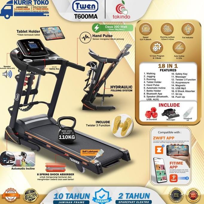 TERBARU - TWEN T600MA Treadmil Listrik Treadmill Portable Treadmill Multifungsi Treadmil Lipat Tread