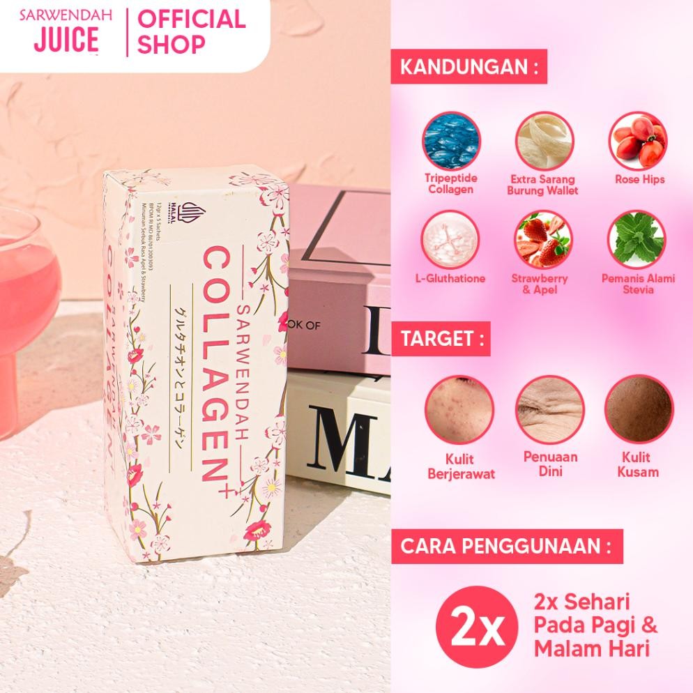 Sarwendah Juice (isi 3) Paket Glowing & Whitening / Sarwendah Collagen 5 Sachet, Call Me Glow 50gr &