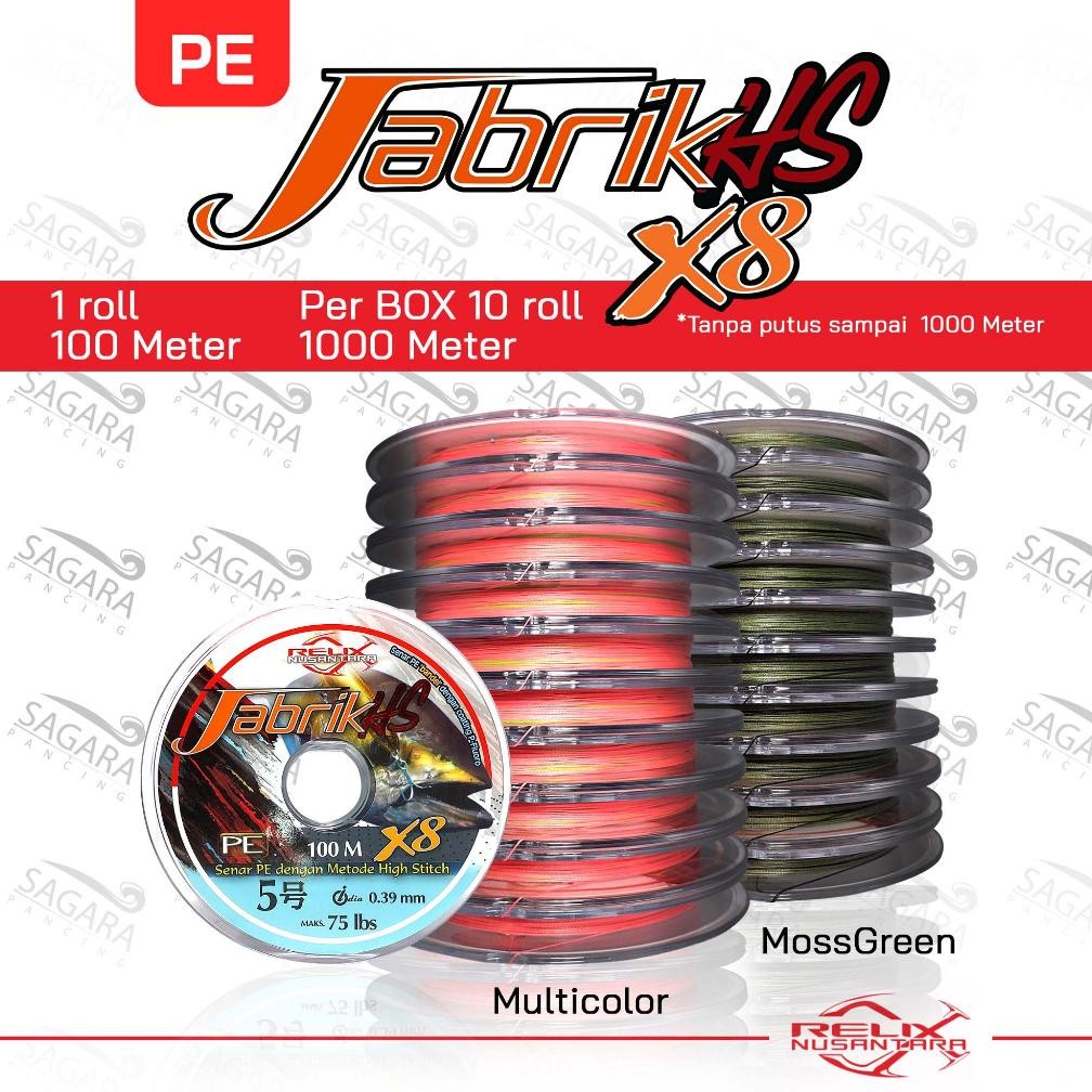 Senar PE Jabrik HS X8 100 Meter Connecting PE Jabrik Moss Green | Multi Colour PE Relix Nusantara Nu