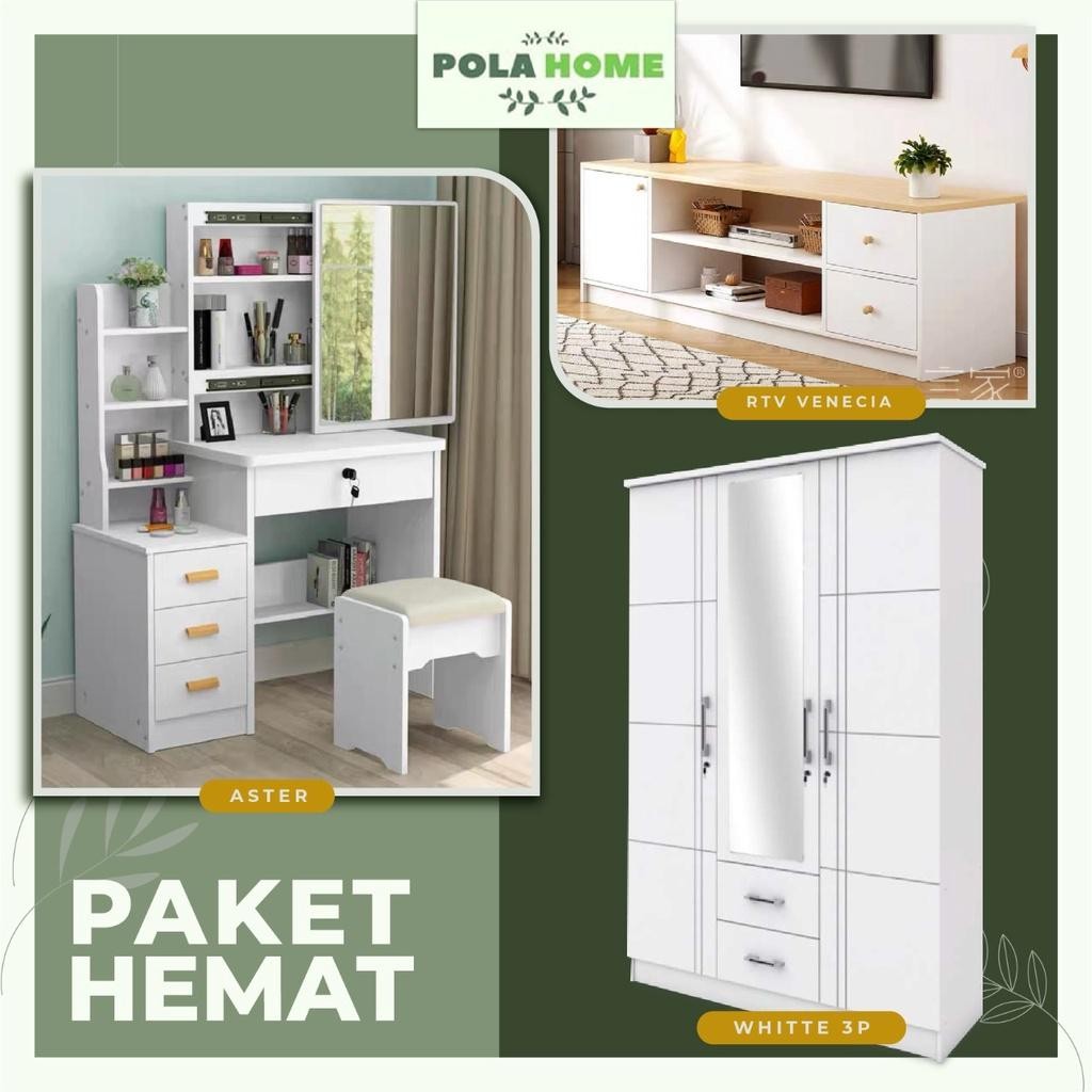 Paket Hemat Furniture Lemari Pakaian Meja Rias Rak Tv Only Bluebird