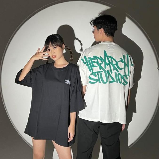 Murah Hierarchy Studios - Graffiti Wide Logo Oversized T-Shirt White