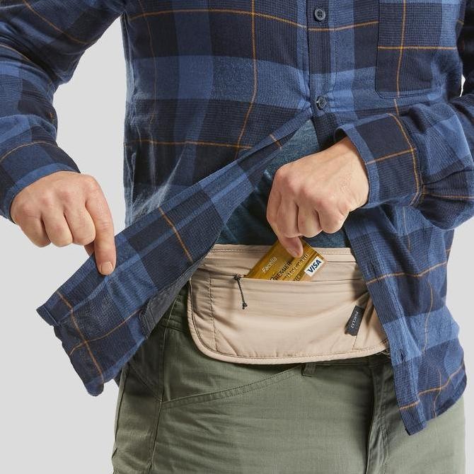 Murah Decathlon Forclaz Tas Pinggang Travel Mendaki Rfid - Krem - 8754647