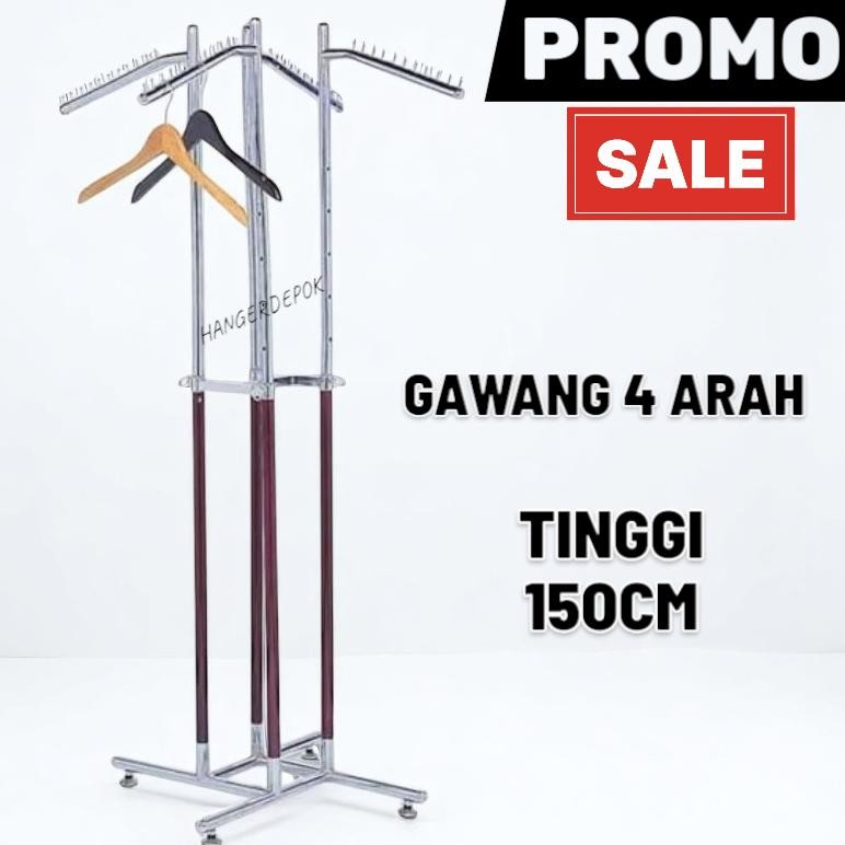 Terlaris Pake Roda Gawangan Baju Stand Gantungan Baju Gawang 4 Arah + Roda Gawang