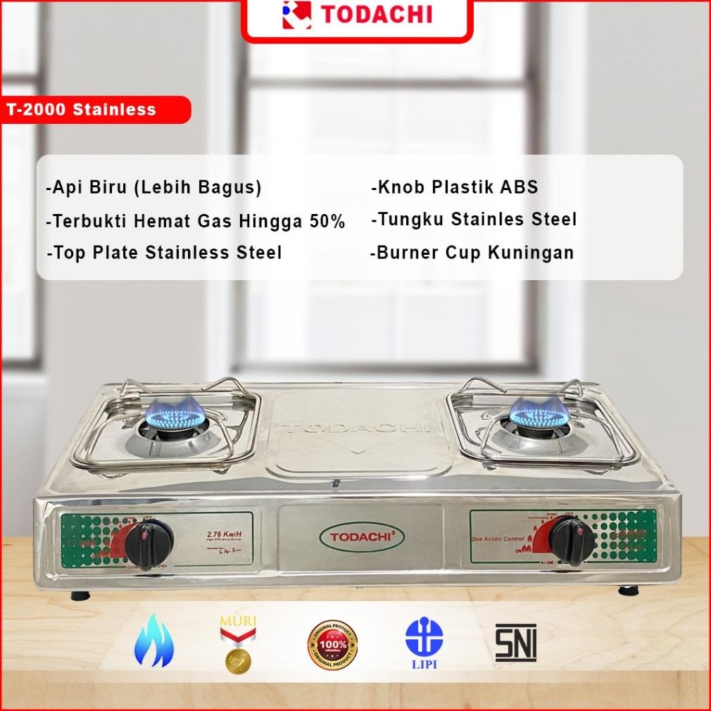 Terlaris Todachi Kompor Gas Stainless 2 Tungku 70 Cm T-2000 Ss