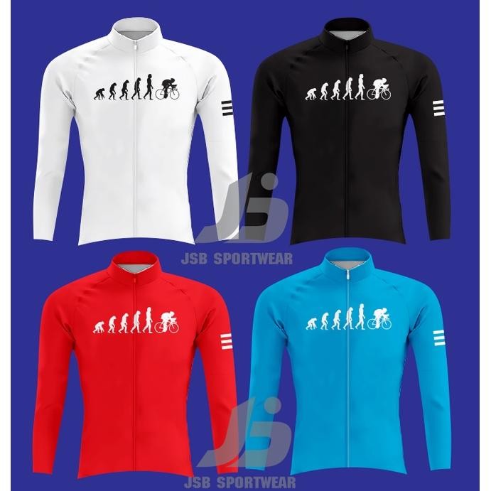 JERSEY SEPEDA ROADBIKE /LENGAN PANJANG/PAKAI KANTONG DAN RESLETING DESIGN EVOLUTION WARNA HITAM MERA