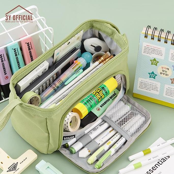 

Baru Kotak Pensil Kapasitas Besar 3Y Angoo Double Layer Warna Macaron Korea