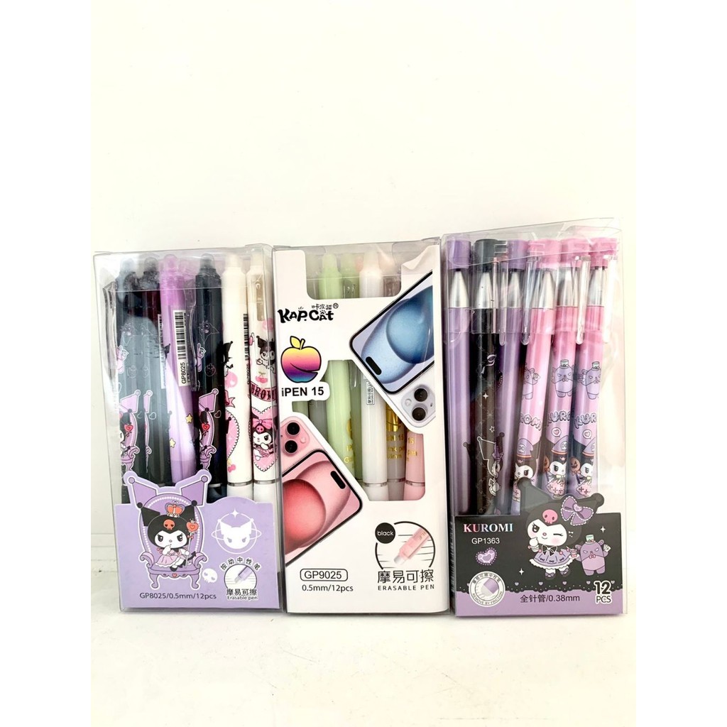 

12 PCS KUROMI PULPEN GEL BISA DIHAPUS/ PEN GEL HAPUS KARAKTER LUCU KUROMI