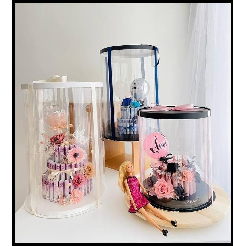 

D35 x T40 cm Cake Box Kotak Kue Tart Gift Mika Bening Bulat + Tatakan