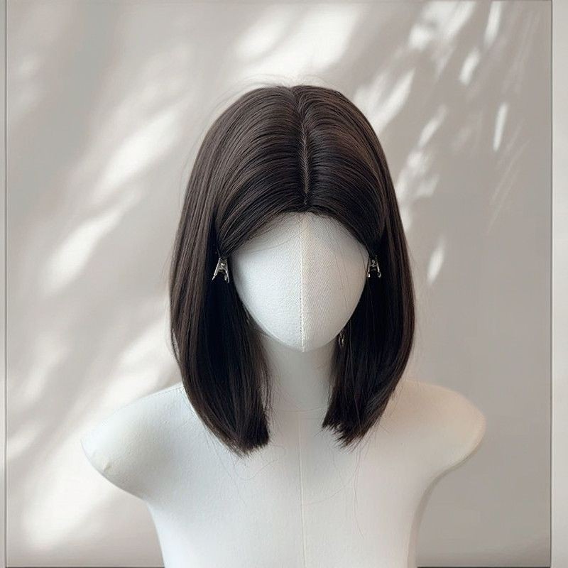 Daily Wig Short Hair Middle Part Daily Short Straight Bob Short Hair Middle Part All Fluffy Natural 