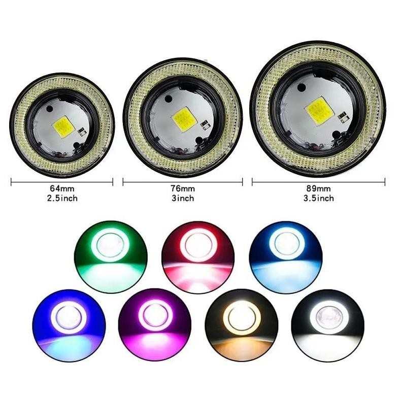SEPASANG Lampu Tembak Foglamp Depan 2 PCS LED Kabut Daymaker 89mm 3.5 Inch 76mm 3 Inch Angel Eyes DR