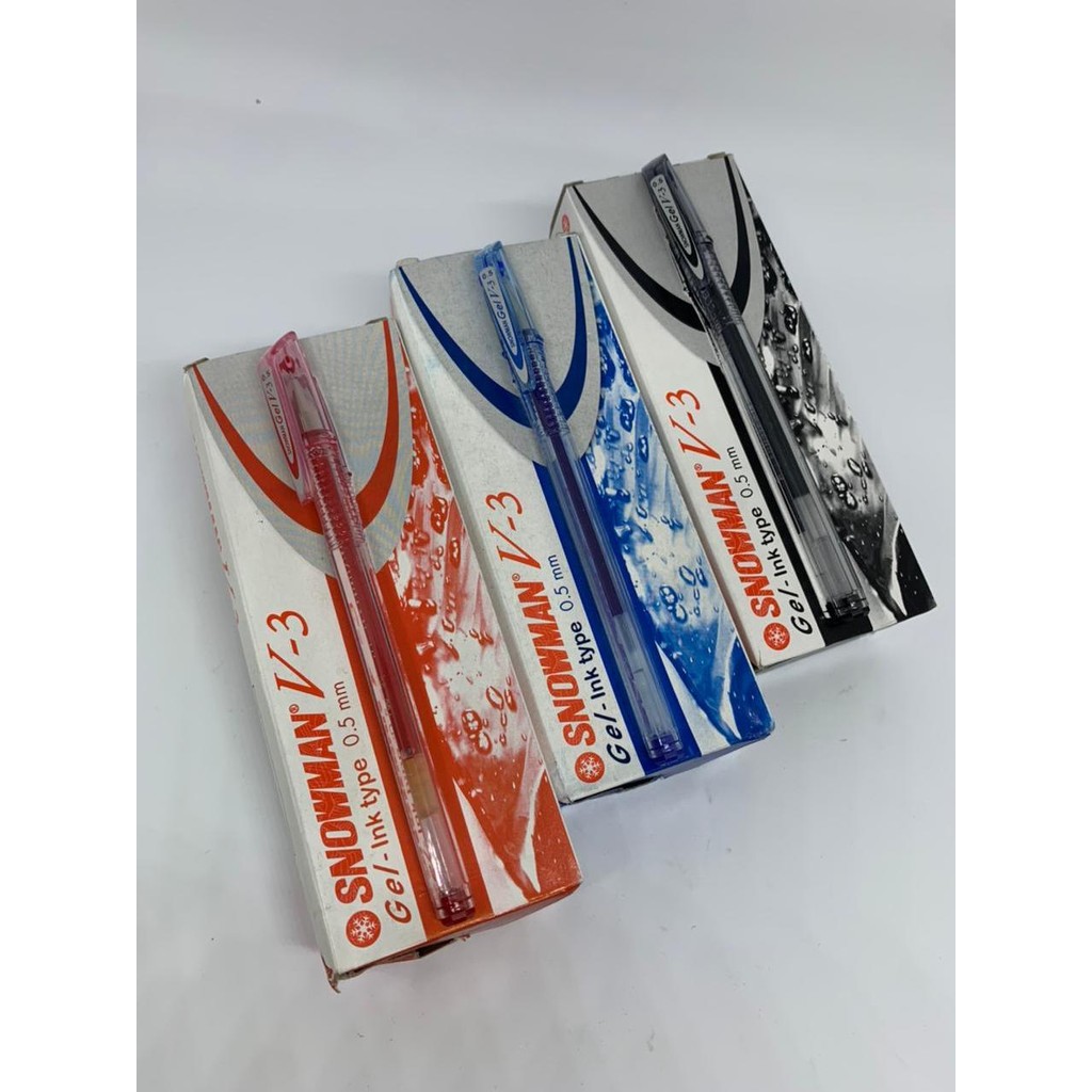

Pulpen/Bolpen/Ballpoint/Ballpen Gel Snowman V3/V-3 (HITAM/BIRU/MERAH) 0.5mm/lusin (12pcs)