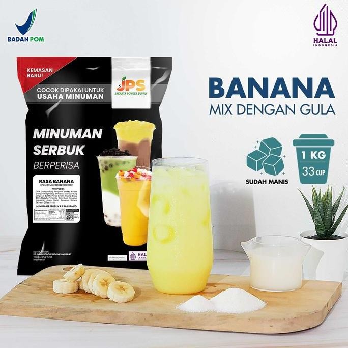 

baru bubuk minuman banana jps 1kg - powder rasa pisang instan dengan gula