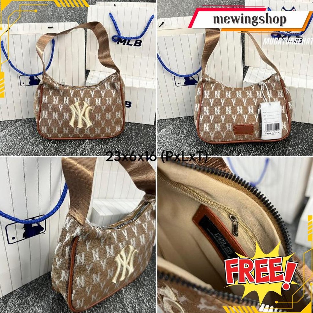 Mlb Ny Jacquard Hobo Bag Monogram Slingbag / Tas Bahu / Tas Selempang / Tas Wanita / Tas Pergi / Sli