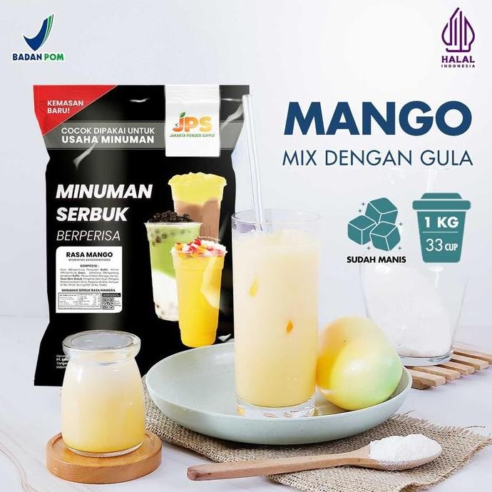 

baru bubuk minuman mango mix instan 1kg jps - minuman serbuk rasa mangga dengan gula