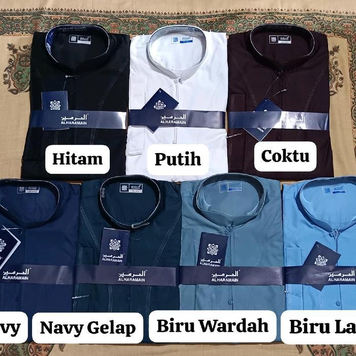 Jubah Al Haramain Lengan Pendek Zipper Bahan Katun Jubah Slim Fit