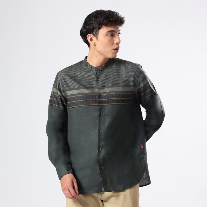 Edwin Jeans - Koko Azkha Army Green Kemeja Lengan Panjang Baju Muslim Pria Top Man Muslim Shirt