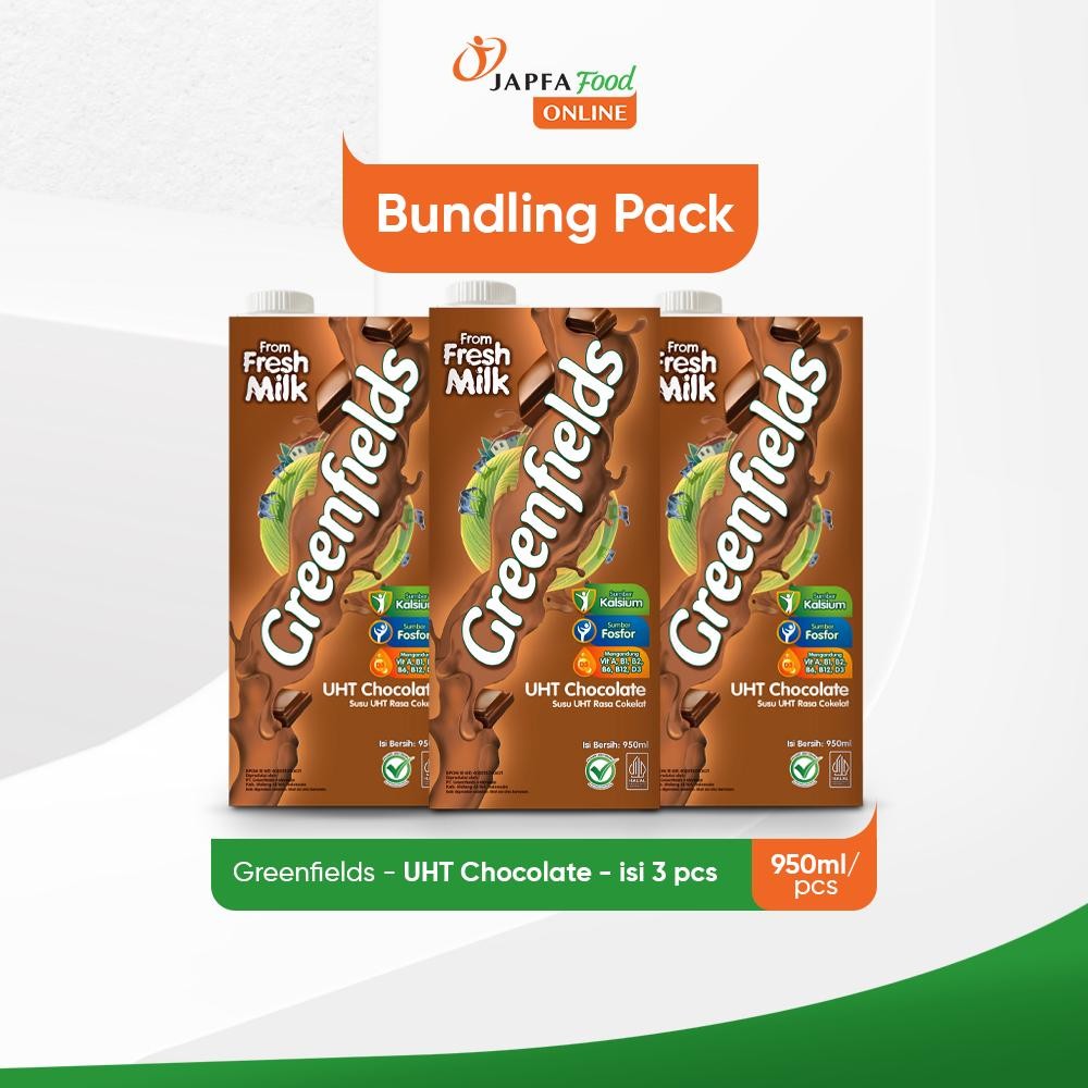 

Greenfields Susu UHT Chocolate 950ml - Paket isi 3 - 100% Fresh Milk dari Greenfields Farm