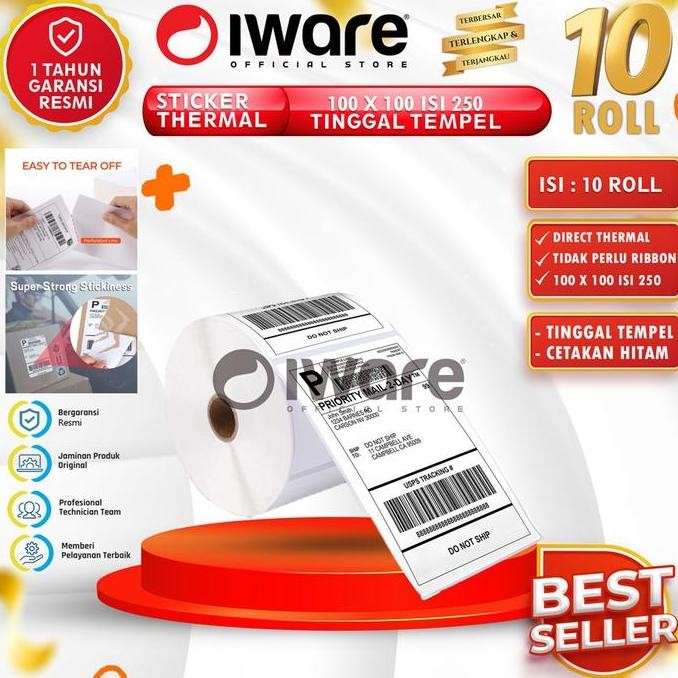 

TERMURAH - Iware Kertas Label Thermal Barcode Resi 100X100 100X150 78X100 10ROLL