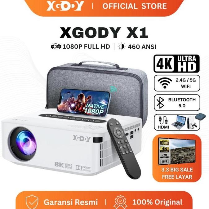 TERLARIS - XGODY Proyektor android 9.0 4K 380 ansi lumens 2GB+16G Bluetooth X1