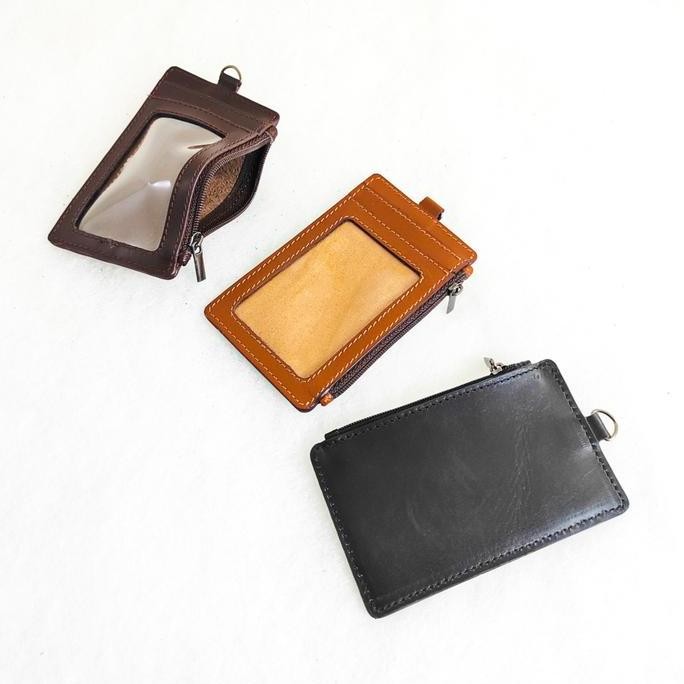 

Leather Zipper Id Card Holder/ Lanyard Name Tag Resleting Kulit Asli
