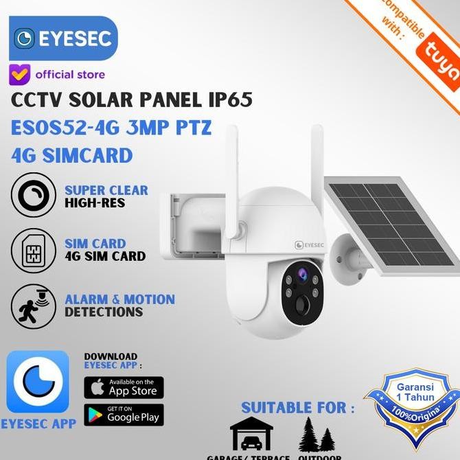 CCTV EYESEC 4G TENAGA SURYA 6MP IP CAMERA OUTDOOR SIAP PAKAI TANPA WIFI & KARTU SIM SOLAR CCTV KUOTA
