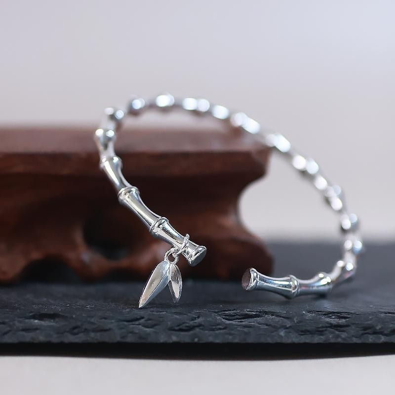 Perak Murni Perak Padat999Gelang Simpul Bambu untuk Wanita, Bambu Perak Padat