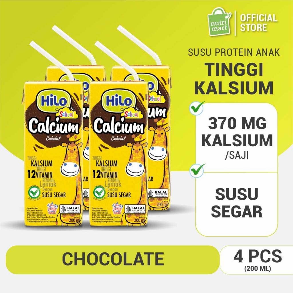 

4 Pack - HiLo School UHT Chocolate Ready To Drink RTD 200 ml - Susu Tinggi Kalsium Rendah Lemak
