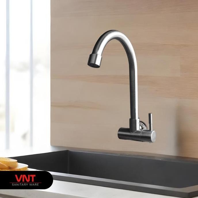 BARU VNT KRAN CUCI PIRING LEHER ANGSA STAINLESS KRAN AIR TEMBOK SINK DAPUR