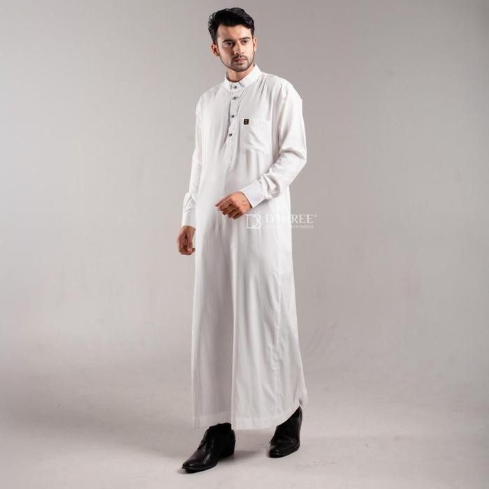 Dthree - Rumi Jubah ( Putih ) Thobe Slim Fit Dewasa Lengan Panjang | Jubah Pria Dewasa | Jubah Umroh