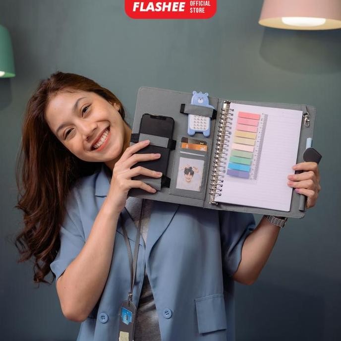 

New Flashee Notebook Binder Polos Antimainstream Ukuran A5 20Ring Eksklusif Warna Hitam Stationery Multifungsi