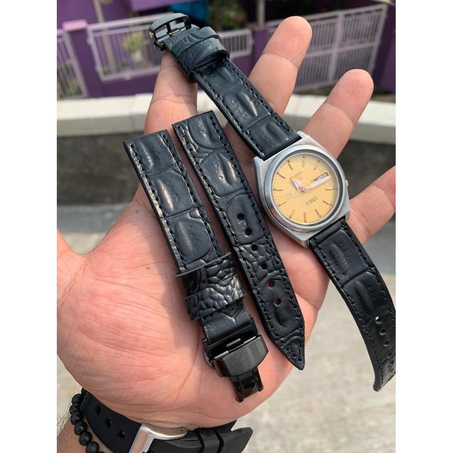 Baru STRAP TALI JAM TANGAN KULIT ASLI HANDMADE 19MM BUTTERFLY UNTUK SEIKO 5