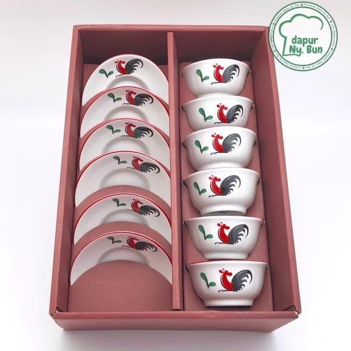 Premium Set Mangkok Mini Ayam Jago Dan Piring Mini Ayam Jago