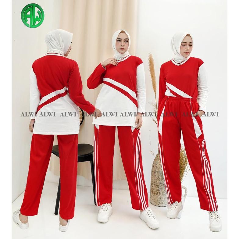 BAJU STELAN OLAHRAGA MUSLIMAH MERAH PUTIH BUAT LOMBA AGUSTUSAN (03)