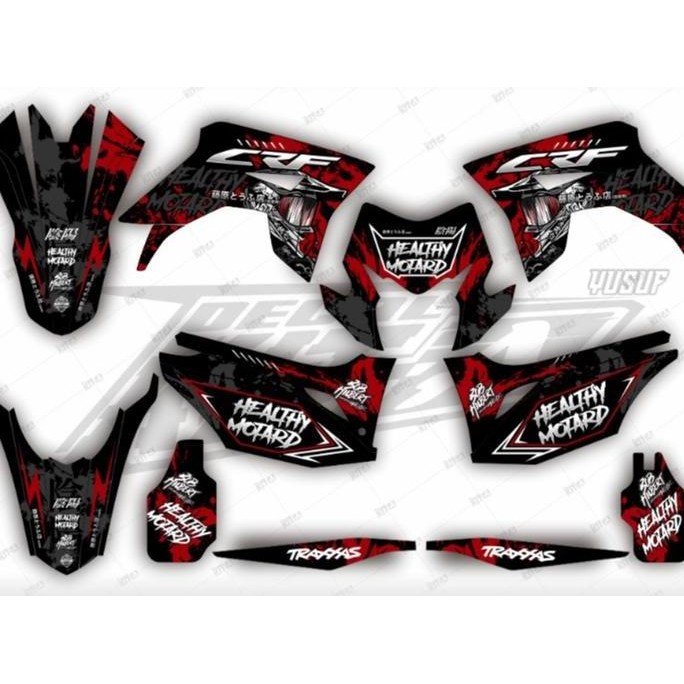 Decal honda crf 150l hitam abu merah supermoto helm stiker crf 150l full body custom