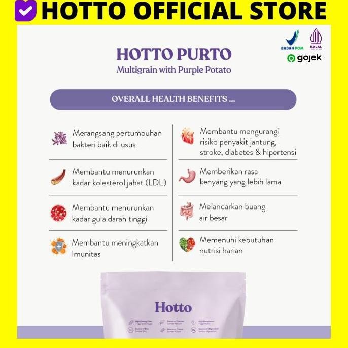

Hotto Purto Sachet Multigrain Bpom Halal | Sereal Ubi Ungu Praktis & Bergizi Asli