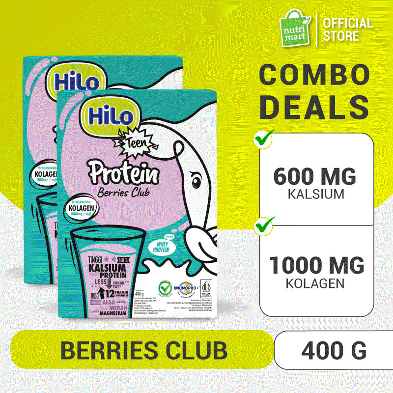 Twin Pack - HiLo Teen+ Collagen Berries Club 400 gram - Susu Tinggi Kalsium dengan Kolagen untuk Tum