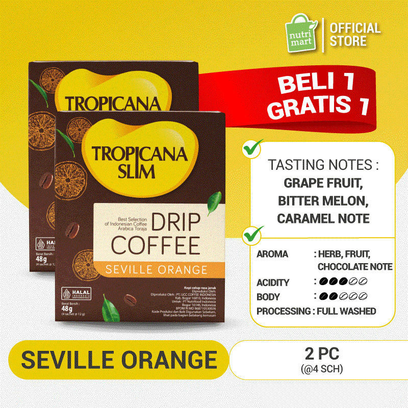Twin Pack - Tropicana Slim Drip Coffee Seville Orange 4 Sch � 100% Arabica Toraja