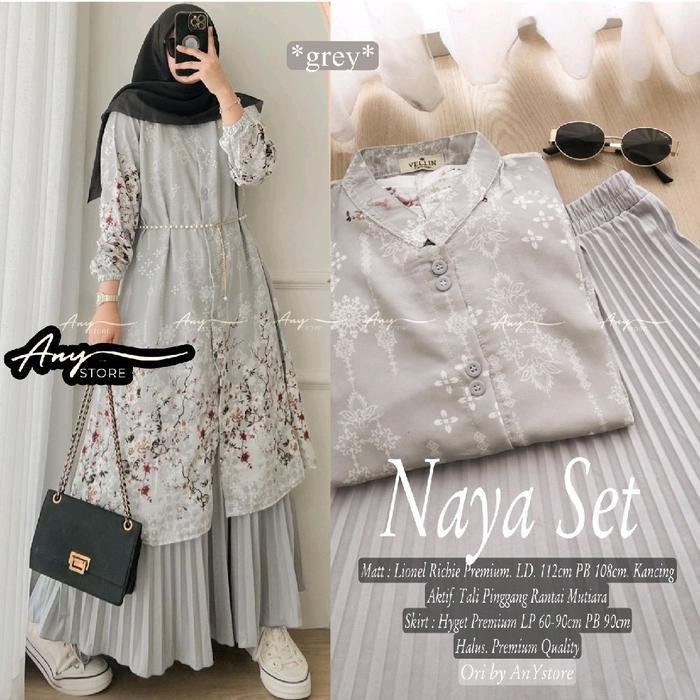 Bsh Naya #1 #2 #3 Set Setelan Tunik Dan Rok By A.N.Y Rok Panjang Plisket Long Tunik Midi Dress Lione